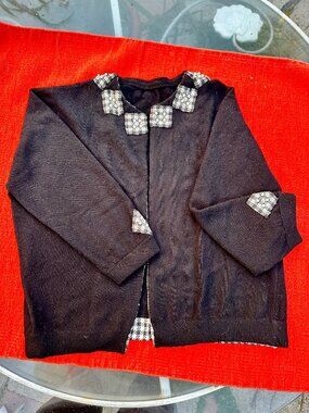 Vintage 1950s Cardigan - Houndstooth Trim with Faux Pearls & Rhinestones